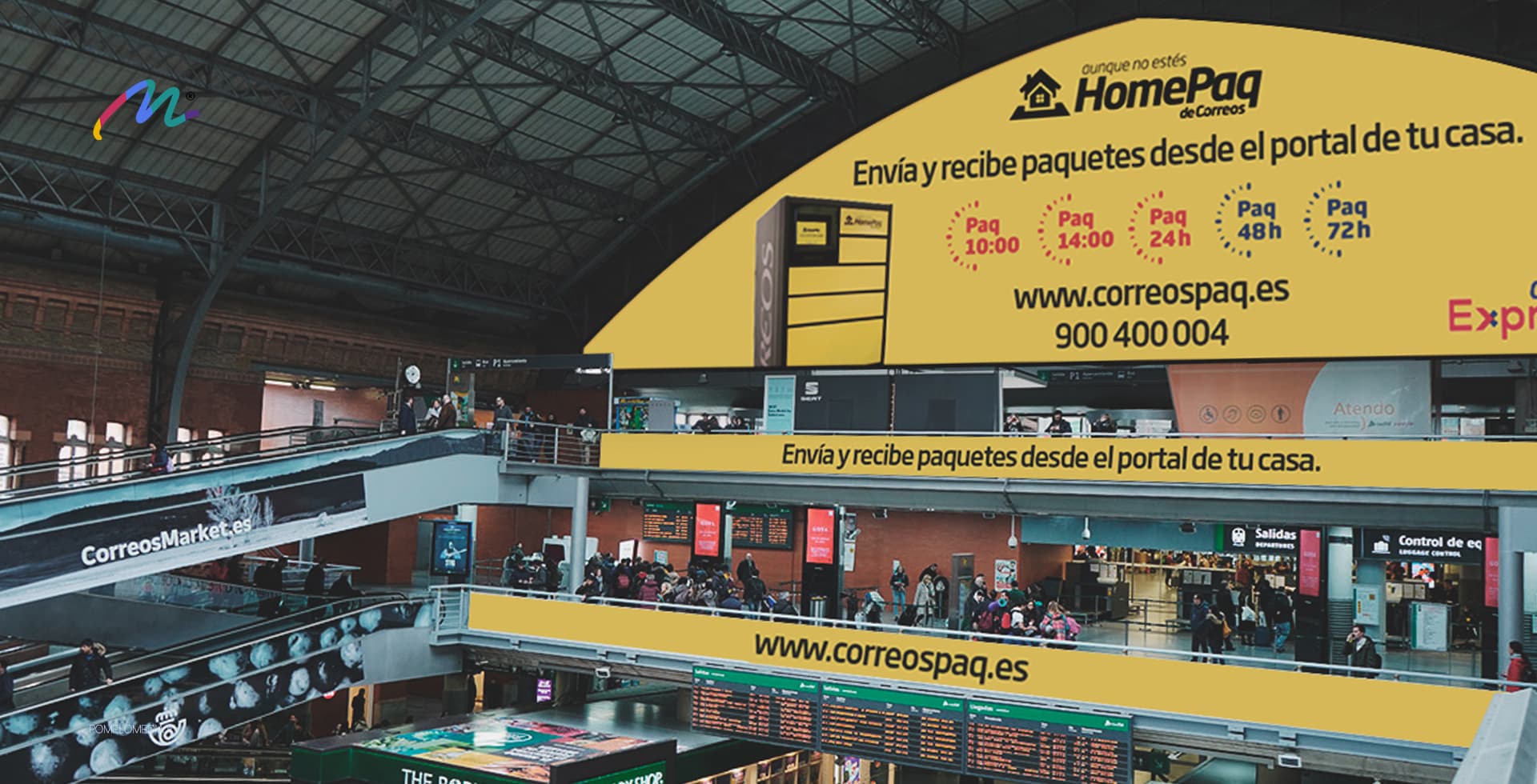 Creatividad y diseño de publicidad exterior para CityPaq de Correos en la estación de Atocha por Pomelo Media.